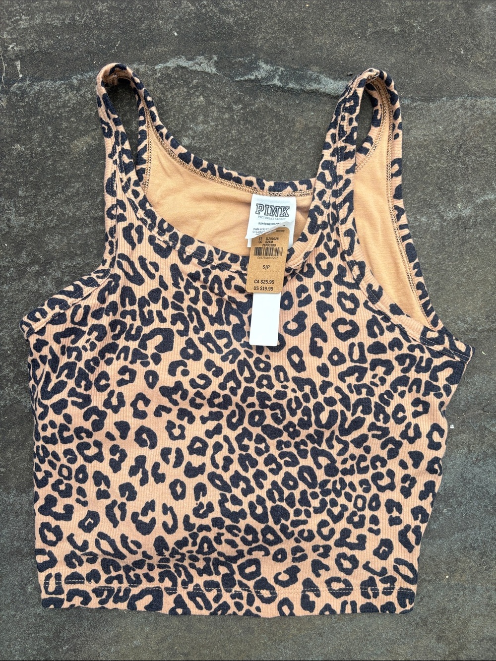 PINK Victoria's Secret Leopard Print Ribbed Crop Top - Tan/Black